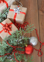 Christmas decorations accompanied by gifts