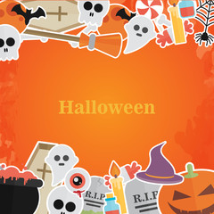 Halloween Concept Banner With Flat Icon Set 