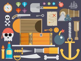 Pirate accessories symbols flat icons collection 