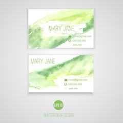 Vector Set of creative business card templates with Abstract green  splashes with grunge texture.