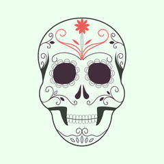 Day of The Dead colorful Skull with floral ornament. Halloween logo