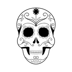 Day of The Dead colorful Skull with floral ornament. Halloween logo