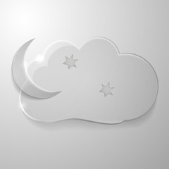 Moonlit night on light gray background. Transparent glass icon for weather forecast and web design.
