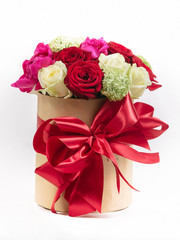 gift box bow with colorful roses for holiday