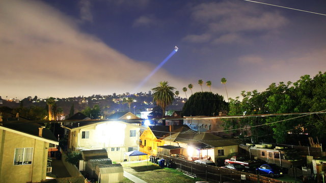  Time lapse footage with tilt up motion of LAPD Helicopter searching for suspect at night