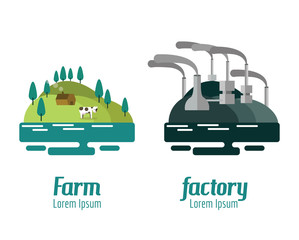 Farm and Factory landscape. flat design elements. vector 