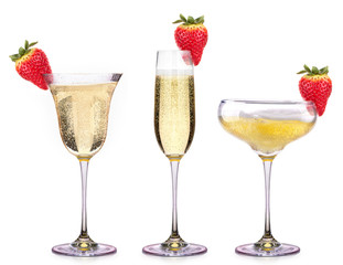 Glasses of champagne with strawberry isolated on a white 