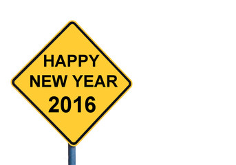 Yellow roadsign with HAPPY NEW YEAR 2016 message