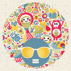 Black head woman with strange pattern hair.