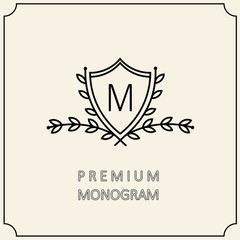 Premium Modern monogram, emblem, logo with a laurel wreath