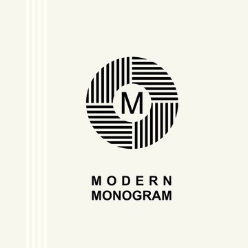 Modern monogram, emblem, logo. Ring of the parallel stripes.