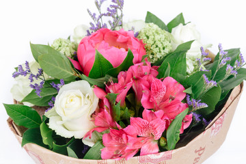 bouquet of peonies, roses and alstroemeria