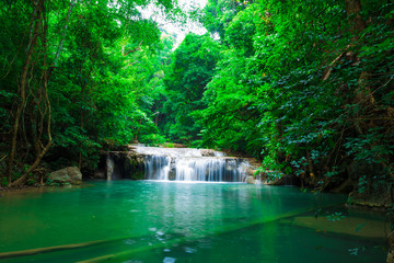 Fototapeta premium Green scene at Erawan Waterfall, Erawan National Park