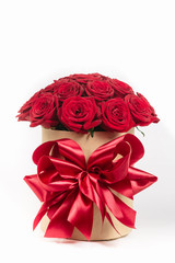 gift box bow with colorful roses for holiday