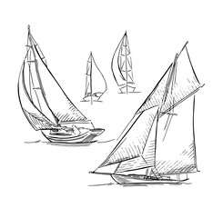 Hand made sketch of yachting and sea.