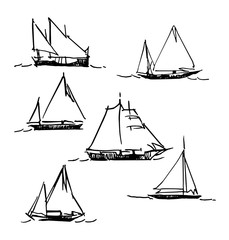 Hand made sketch of yachting and sea.
