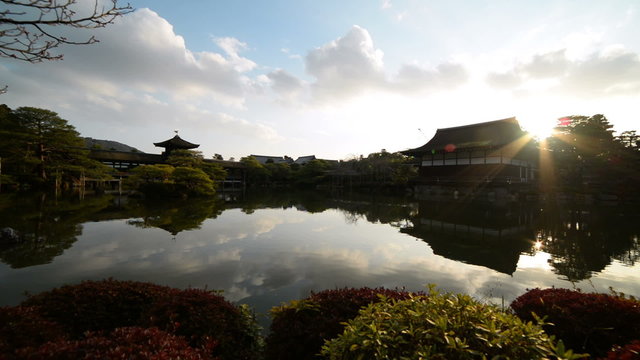 Time lapse footage of Japanese garden at sunset at Heian jingu Shrine in Kyoto, Japan -Version 1-