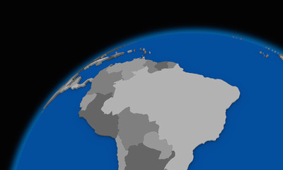 Fototapeta na wymiar south America on planet Earth political map