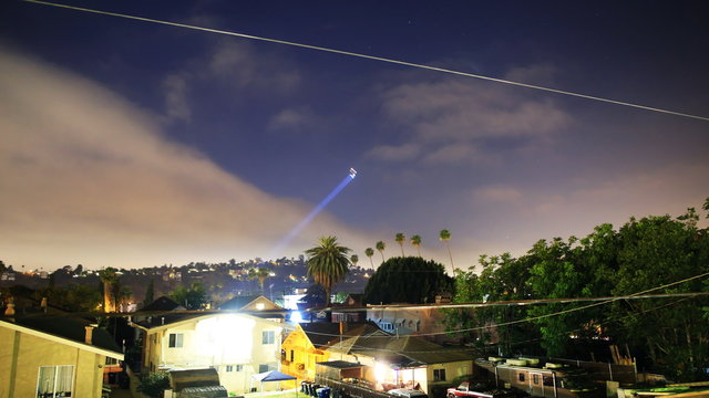  Time lapse footage with zoom in motion of LAPD Helicopter searching for suspect at night