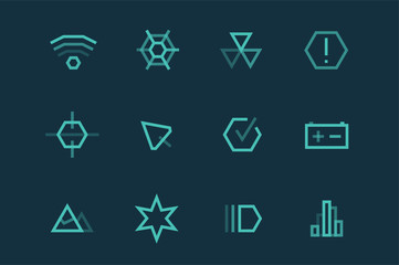 Fototapeta premium Outline vector UI technology icons set