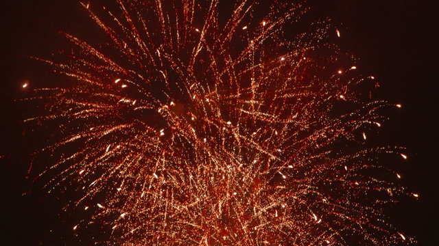 Beautiful Red Fireworks - slow motion - audio