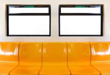 Naklejka premium Yellow seats in electric train,There is white background instead