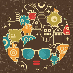 Black head woman with strange pattern hair.