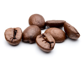 roasted coffee beans isolated in white background cutout