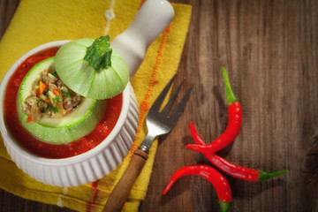 Stuffed zucchini with hot peppers