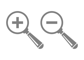 Grey magnifier icons on white background