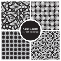 Set of Four Vector Seamless Black and White Geometric Circle Optical Illusion Pattern Collection