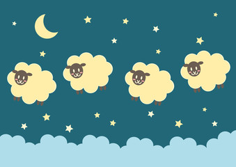 夜空を飛んでいる羊のイラスト