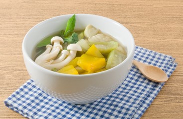 Thai Spicy Mixed Vegetables Soup on White Bowl