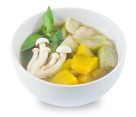 Thai Spicy Mixed Vegetables Soup on White Background