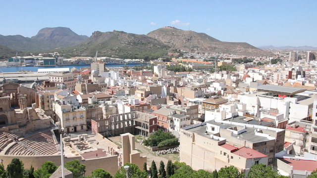 Panorama of downtown Cartagena, Spain, View from high