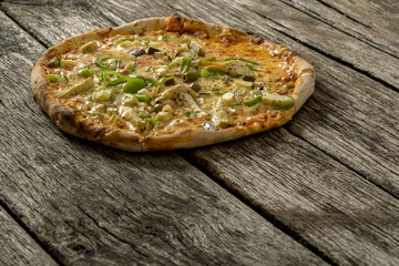 Delicious freshly wood oven  baked vegetable pizza