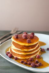 Stack of pancakes with fresh blueberry