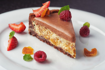 beautiful cake dessert with cream and berry 