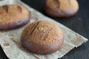 Round loaf of homemade brown wheat bread