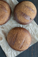 Round loaf of homemade brown wheat bread