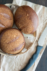 Round loaf of homemade brown wheat bread
