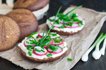 Italian tomato bruschetta with chopped vegetables, herbs and oil