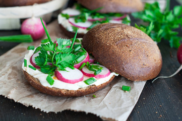 Italian tomato bruschetta with chopped vegetables, herbs and oil