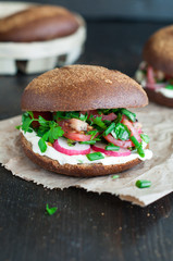 Italian tomato bruschetta with chopped vegetables, herbs and oil