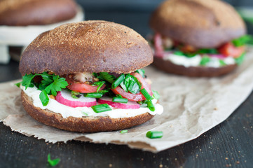 Italian tomato bruschetta with chopped vegetables, herbs and oil