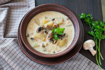 bowl of vegetarian mushroom soup