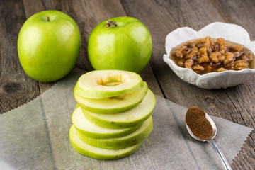 Cut green apple.