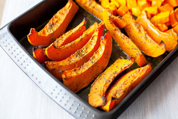 freshly baked and juicy slices of pumpkin