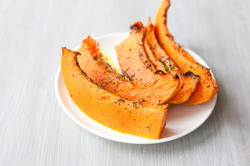 freshly baked and juicy slices of pumpkin