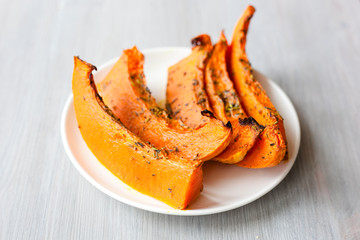 freshly baked and juicy slices of pumpkin